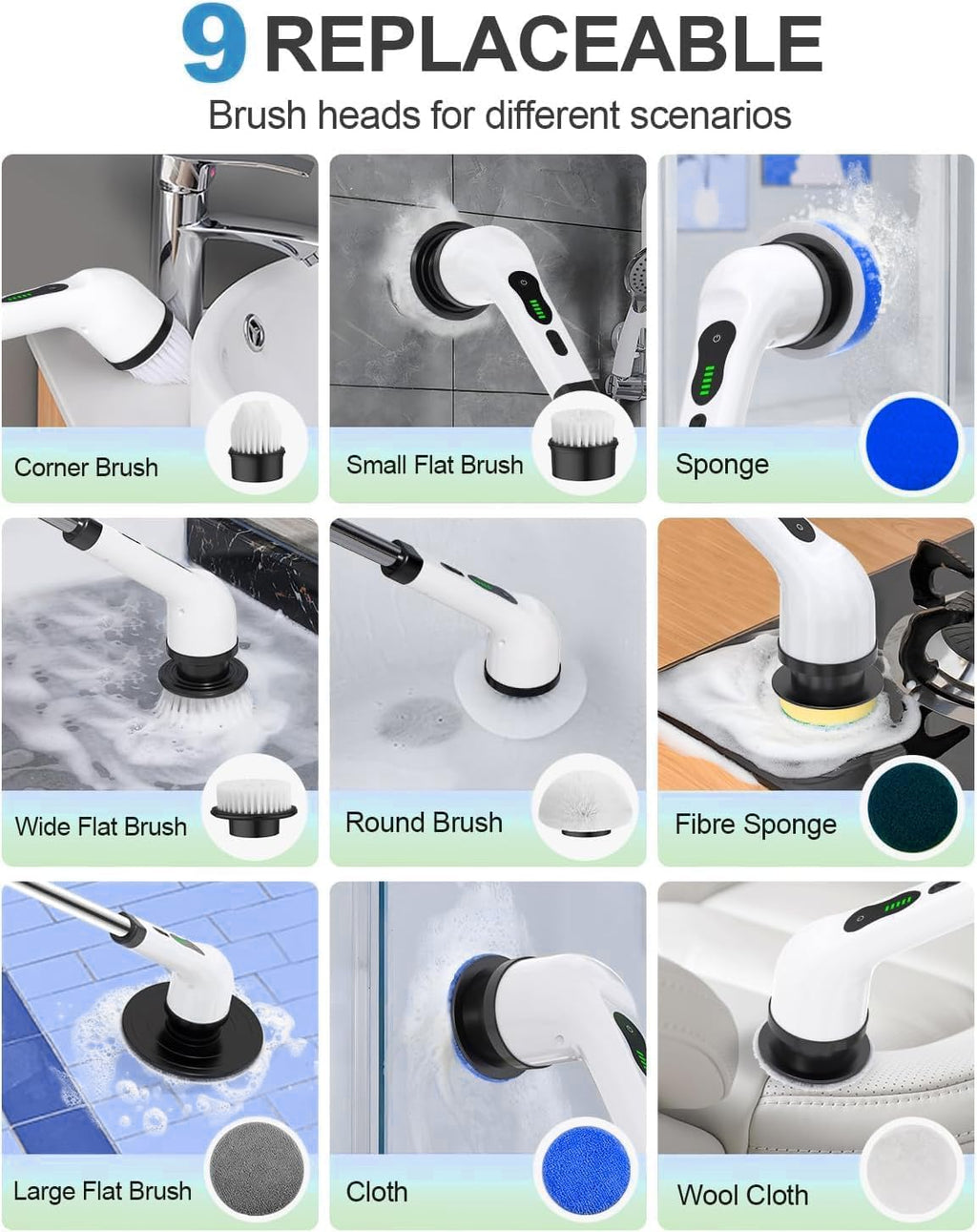 Electric 9-in-1 Power Scrubber & Dishwashing Brush