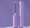 Portable rechargeable mini hair straightener brush in lavender purple