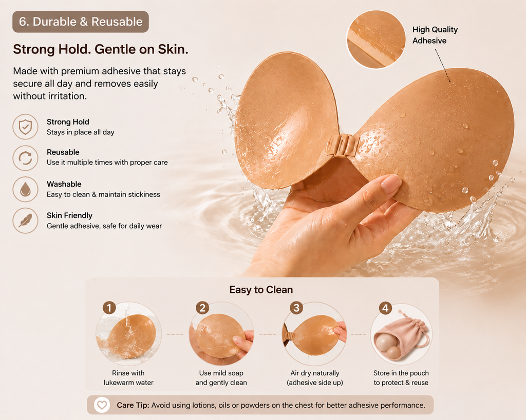 Adhesive Silicone Lift Bra – Strapless Backless Sticky Push-Up Bra