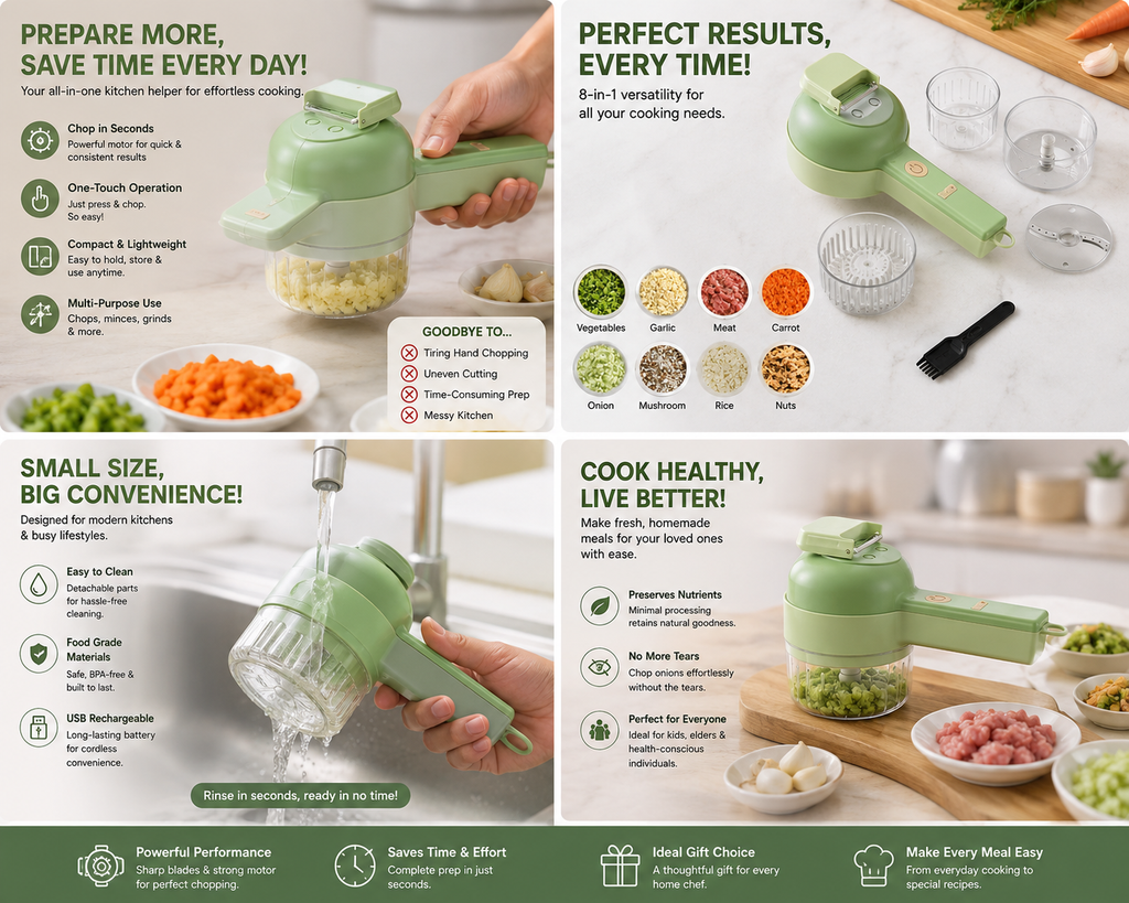 4-in-1 Handheld Electric Vegetable Cutter & Wireless Food Chopper