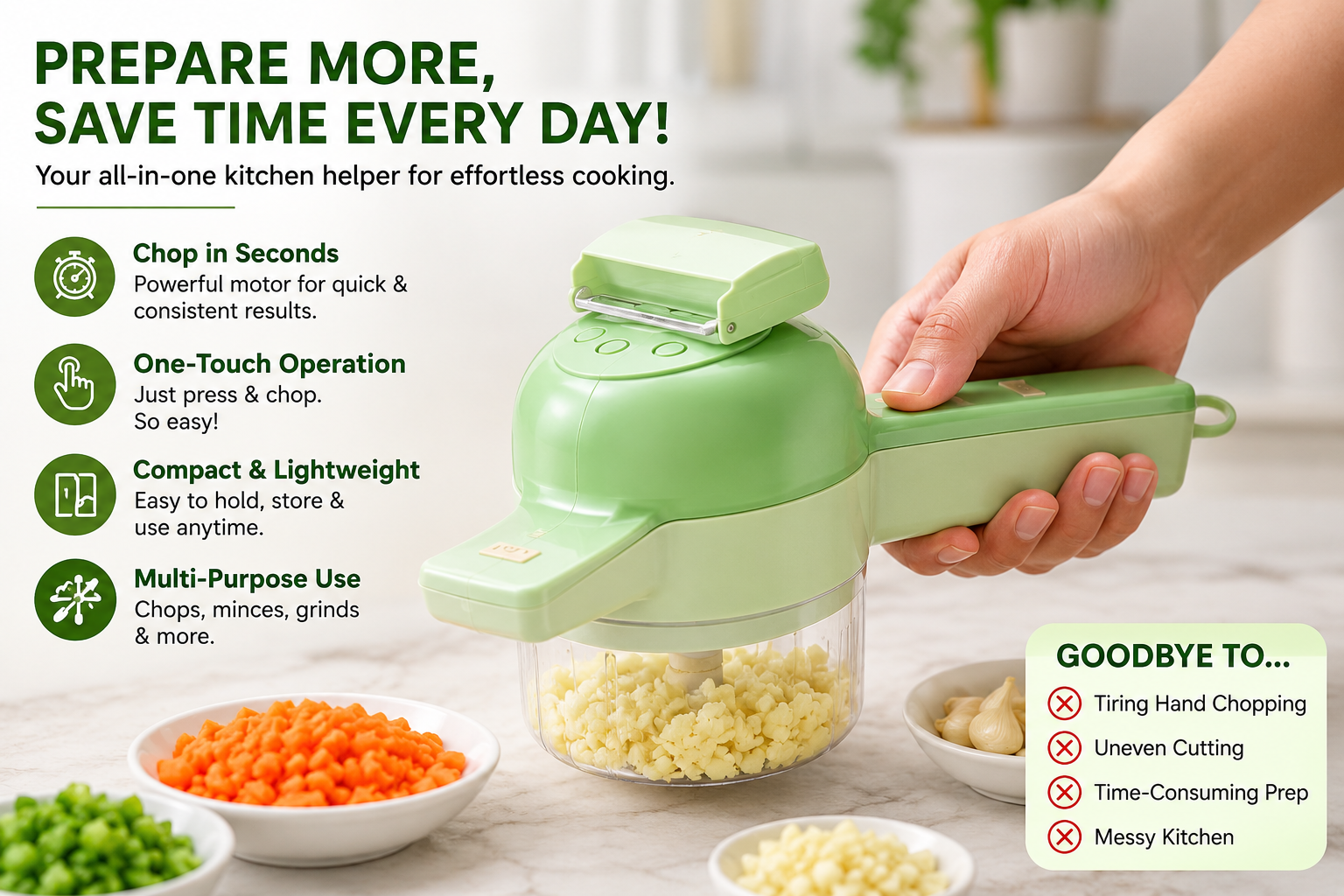 4-in-1 Handheld Electric Vegetable Cutter & Wireless Food Chopper