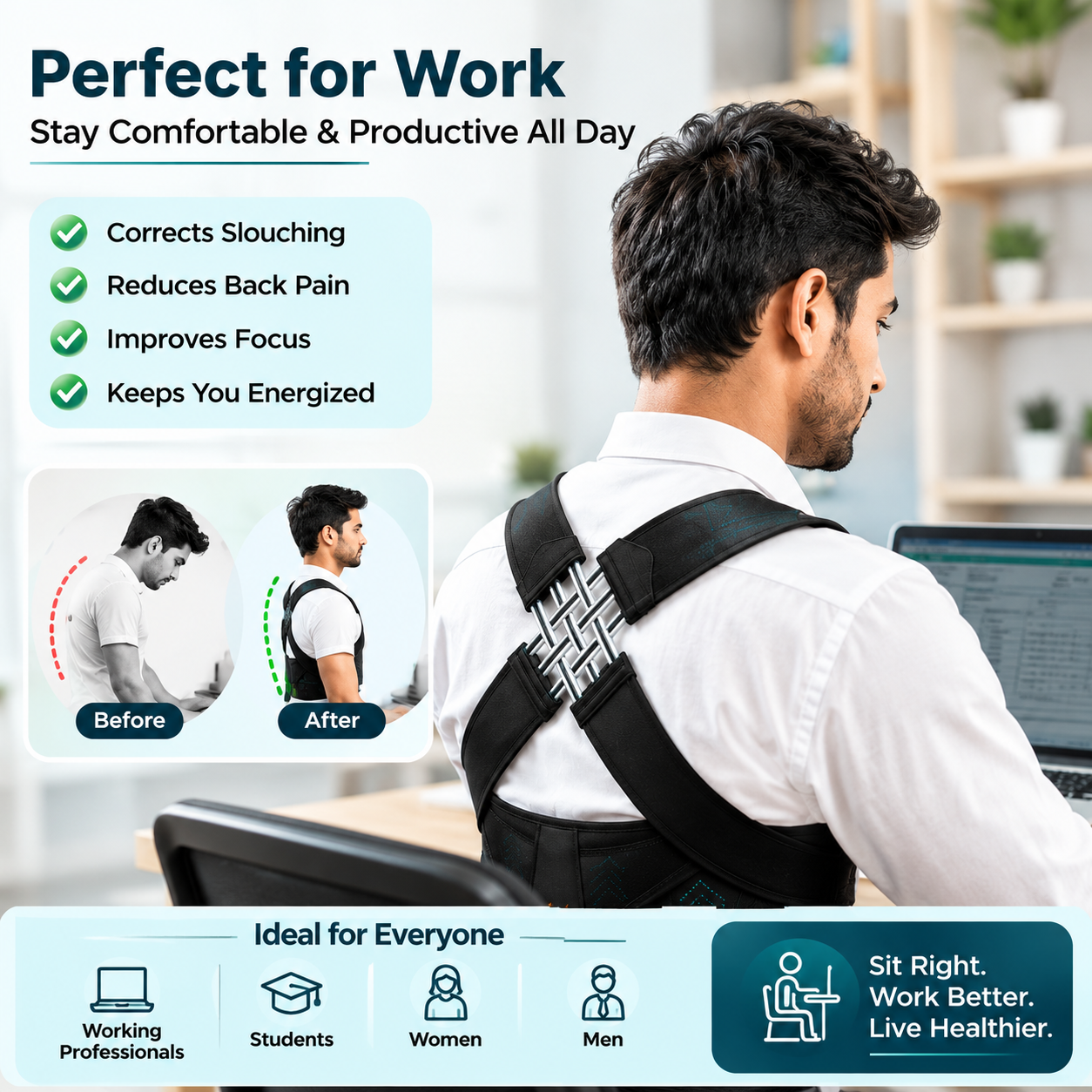 Adjustable Posture Corrector Brace – Back & Shoulder Support Belt