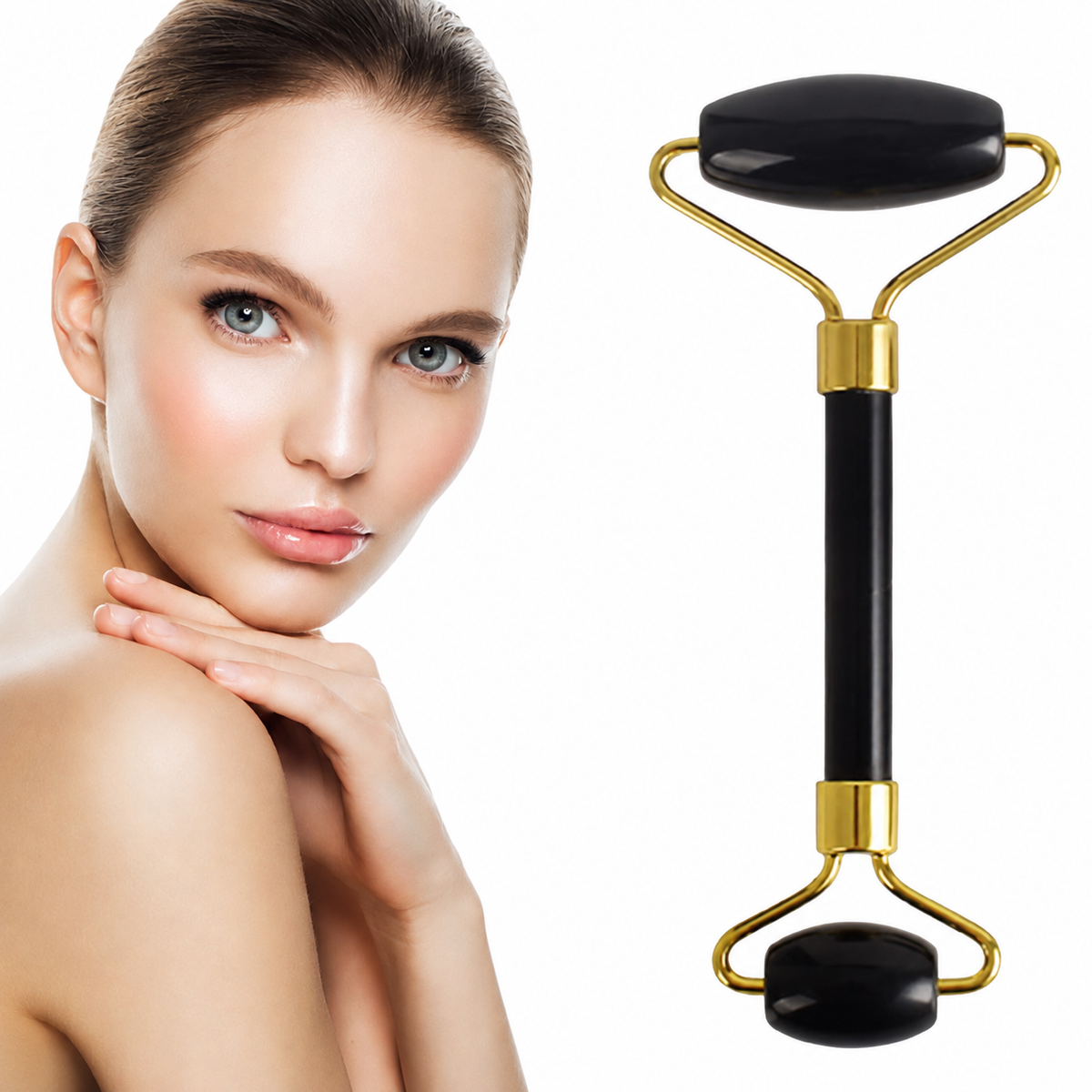 Natural Black Obsidian Face Roller & Gua Sha Set | Face Sculptor