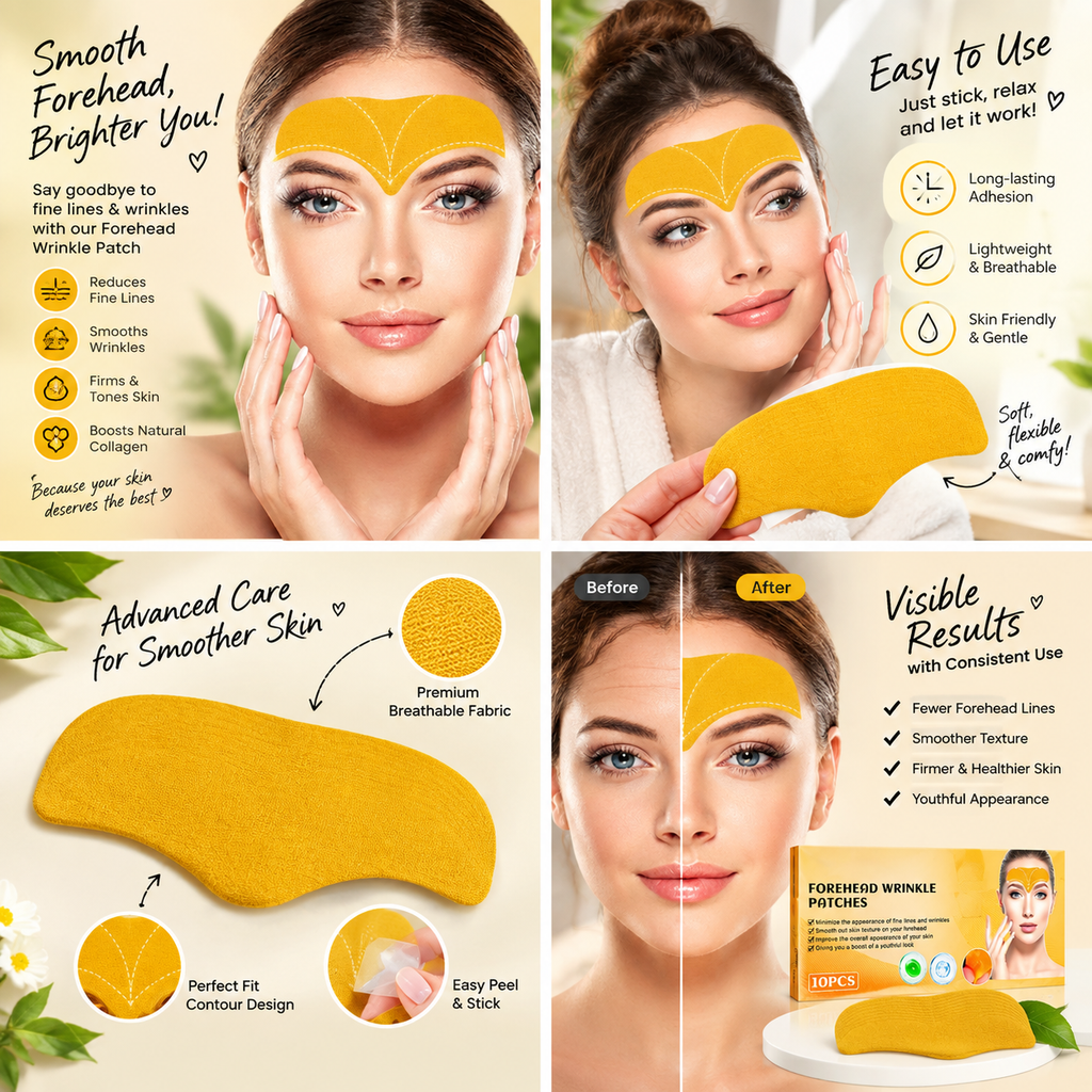 Before and after smooth skin texture comparison using forehead wrinkle patches