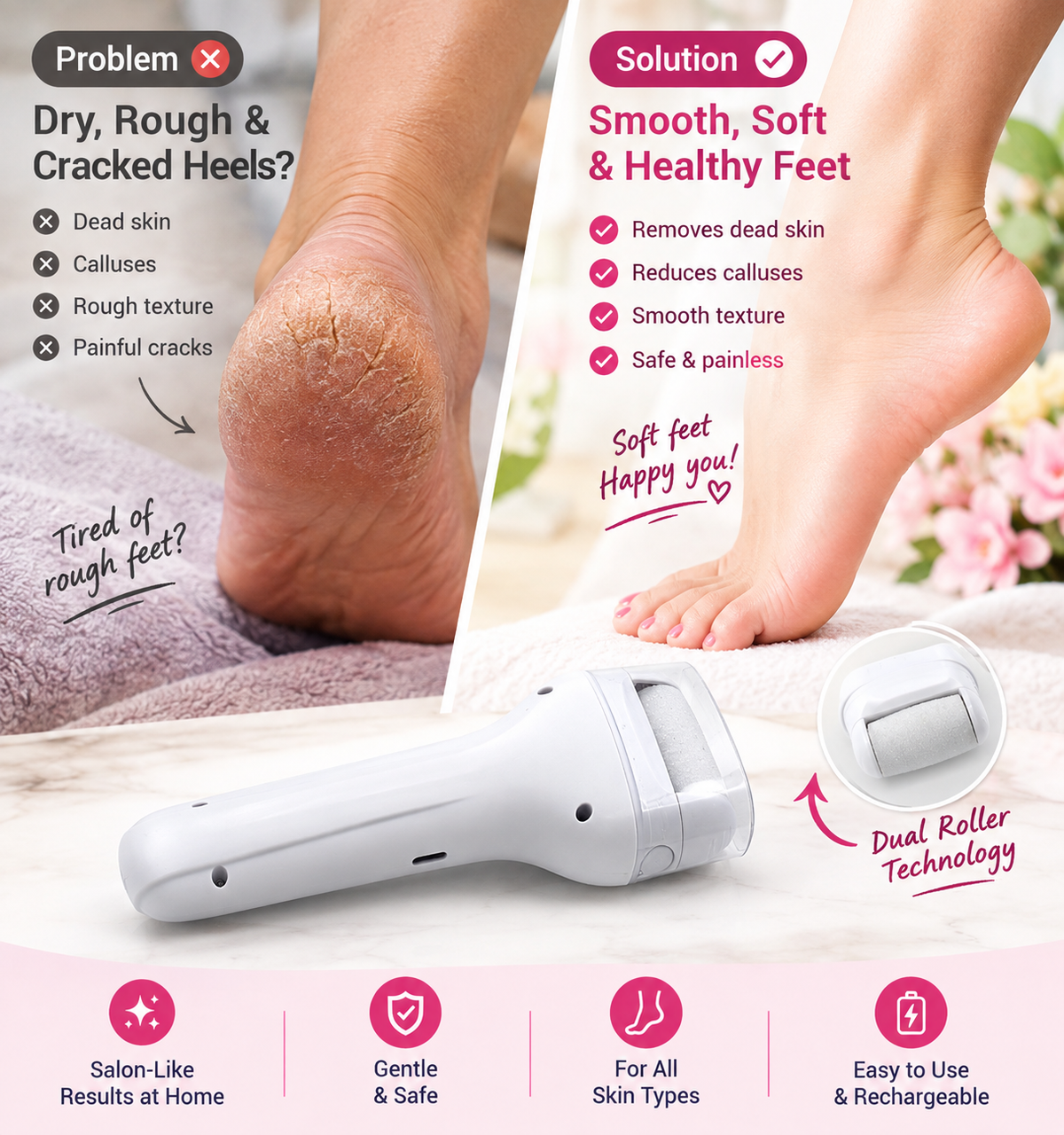 6889 Portable Electric Foot File Heavy Pressure Induction Foot Callus Remover Foot Care Tool Foot Grinder Rechargeable For Foot Care Pedicure Device Callus  Dead Skin Removal