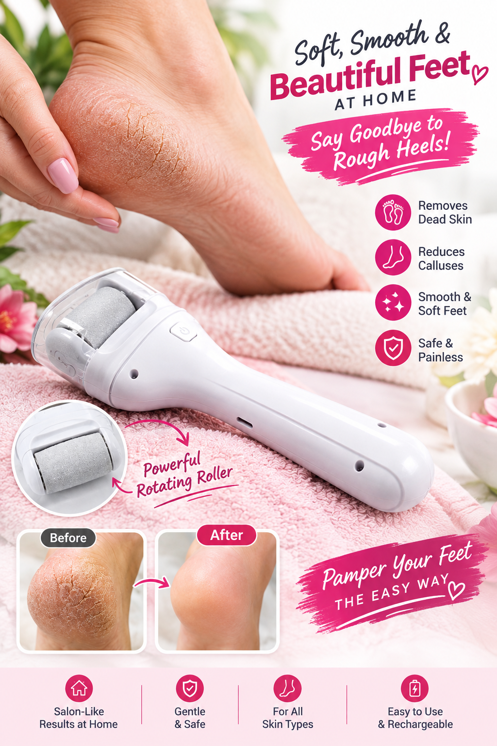 6889 Portable Electric Foot File Heavy Pressure Induction Foot Callus Remover Foot Care Tool Foot Grinder Rechargeable For Foot Care Pedicure Device Callus  Dead Skin Removal