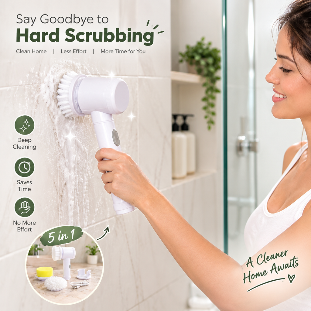 5 In 1 Electric Cleaning Brush Rechargeable Spin Scrubber For Bathroom (1 Set)