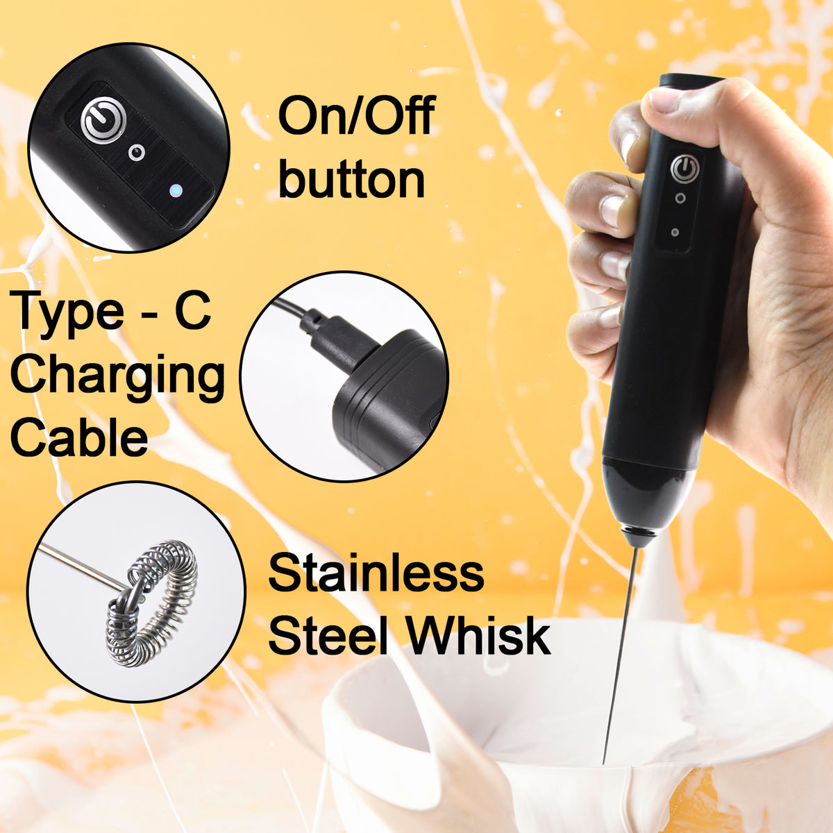 Small Electric Handheld Milk Frother With Stainless Steel Whisk (1 Pc)