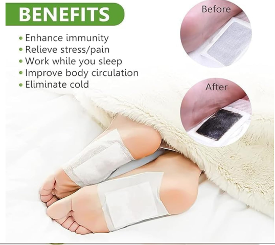 Natural Herbal Ginger Detox Foot Patches( 10 pack) – Warming Overnight Foot Pads for Pain Relief, Swelling & Deep Sleep